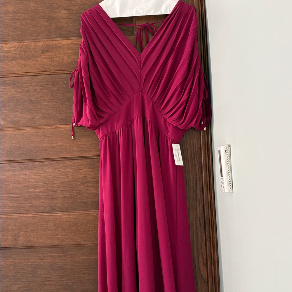fab'rik Fuchsia Pleated V-Neck Maxi Dress NWT